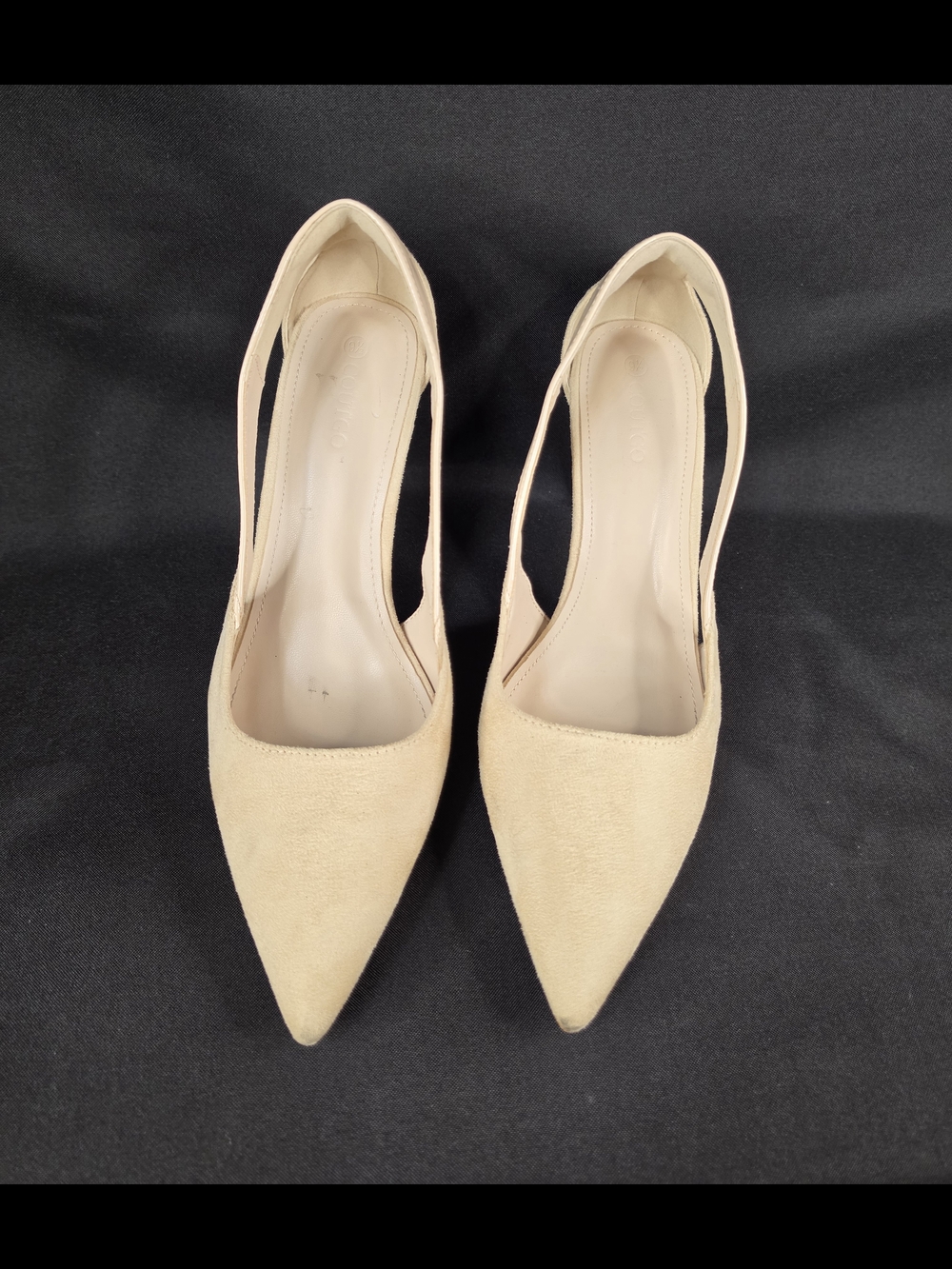 ZBY Beige Pointed Toe D'Orsay Pumps Suede Patent Mix Size 9.5 Nude Heels